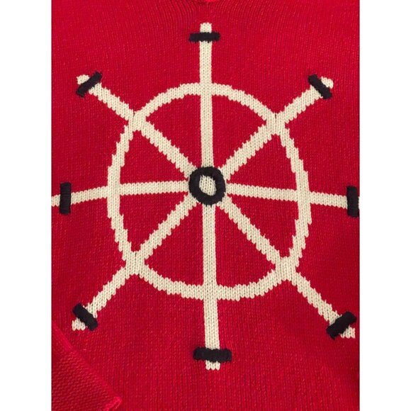 Red Villager Sport Nautical‎ Wheel Sweater Women's Sz M Cotton & Acrylic - Picture 2 of 16